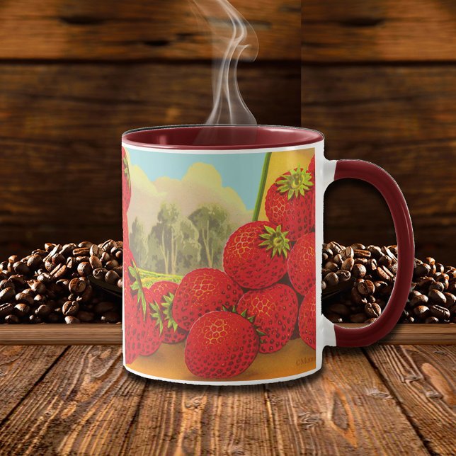 Caneca Strawberry Vintage Kitchen Crate Mug (Strawberry Farm Retro Coffee Mug)