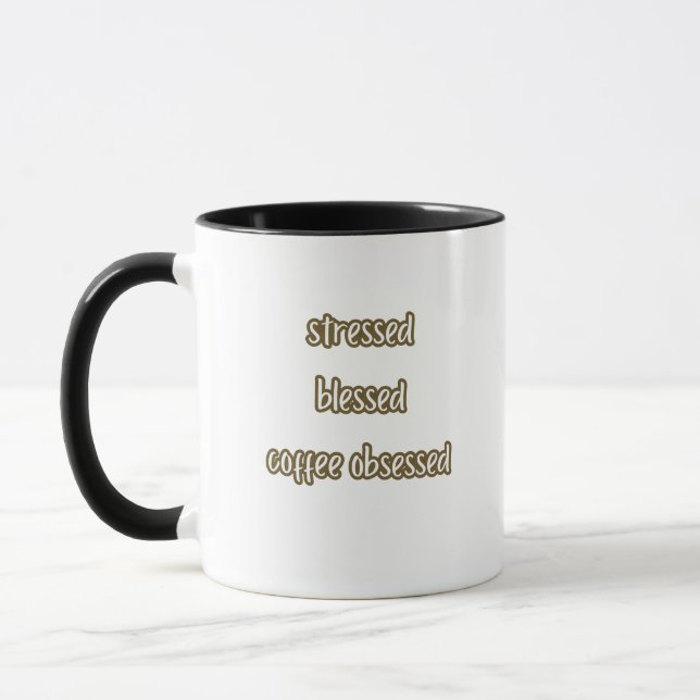 Caneca stressed blessed coffee obsessed (Esquerda)