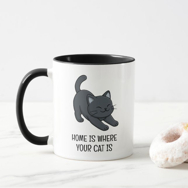 Caneca Stretching Black Cat Custom Text (Com Donut)