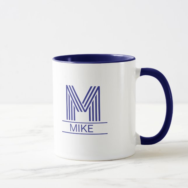 Caneca Striped Monogram Initial & Name Two-Tone  (Direita)