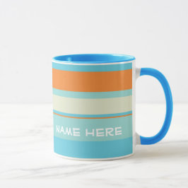 Caneca Stripes Horizontais Azul/Laranja com Nome