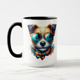 Caneca Stylish Dog With Glasses Colorful Modern Pet Art