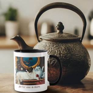 Caneca Submarino de Chá de Gato Steampunk Vitoriano Creme