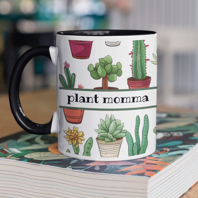 Caneca Suculentes e padrões de cacto (Plant momma customizable mug with cute cactus and succulents.  Gift for plant lovers. )