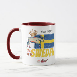 Caneca Suecia Vintage Flag Retro Moose Holidir Souvenir