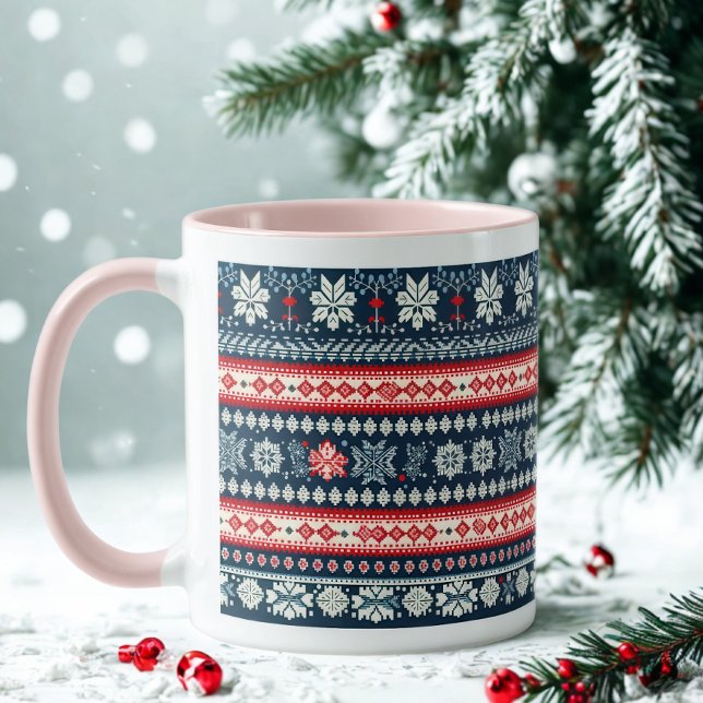 Caneca Suéter de Natal Feio com Alça Rosa Floco de Neve (Criador carregado)