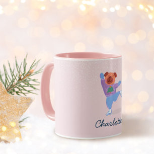 Caneca Suéter Festivo de Natal Cachorro Patinação no Gelo