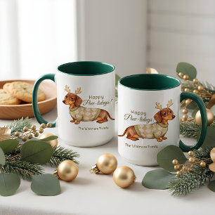 Caneca Suéter Xadrez de Natal com Chifres para Cachorro D
