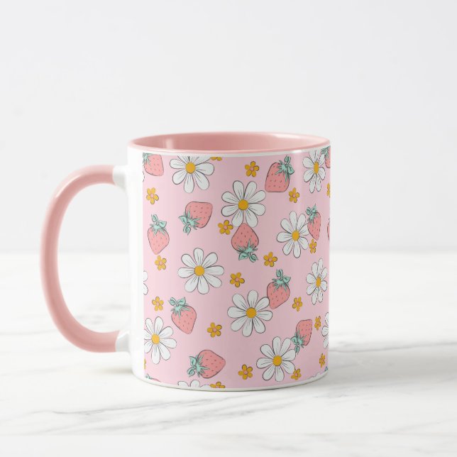Caneca Summer Strawberry Daisy Pattern  (Esquerda)