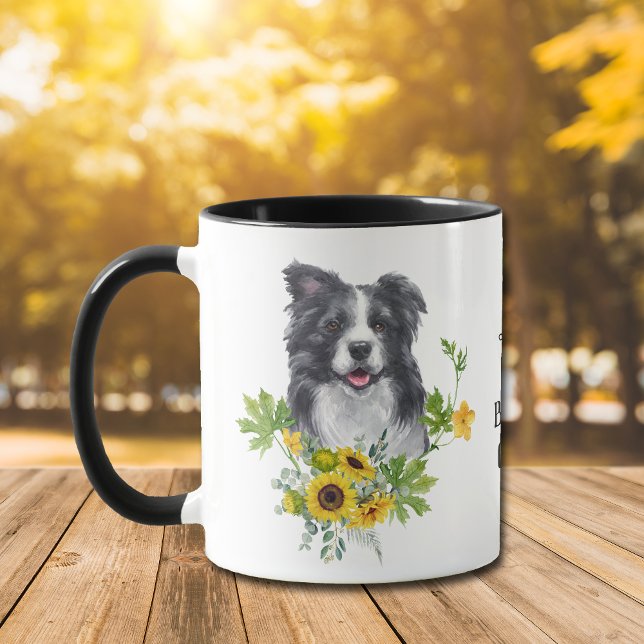 Caneca Sunflower Eucalyptus Border Collie (Criador carregado)
