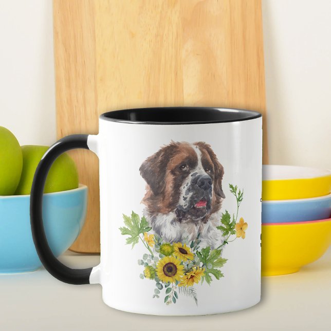 Caneca Sunflower Eucalyptus Santo Bernard Dog Mug (Criador carregado)