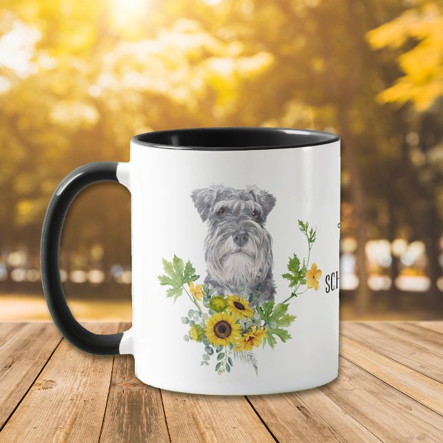 Caneca Sunflower Eucalyptus Schnauzer Cão Mug (Criador carregado)