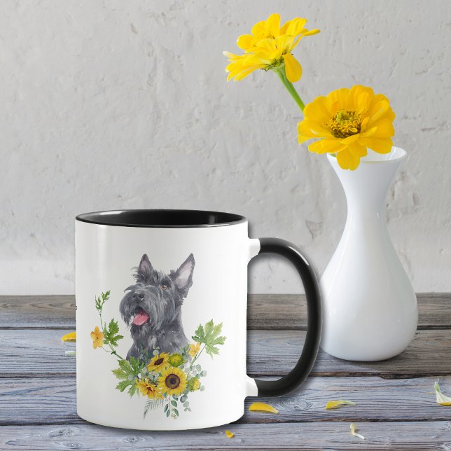 Caneca Sunflower Eucalyptus Scottish Terrier Mug (Criador carregado)