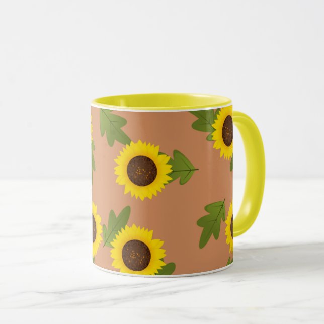 Caneca Sunflower Pattern Design – Cute Floral Aesthetic (Frente Esquerda)