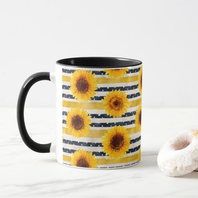 Caneca Sunflower Stripes Navy & Yellow  (Com Donut)