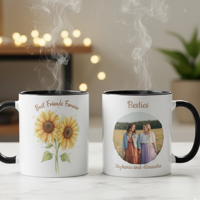 Caneca Sunflowers Best Friends Forever Photo Keepsake (Best Friend Sunflower Photo Coffee mug)