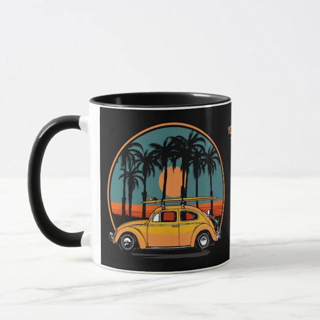 Caneca Sunset de Surfer Tropical de Texto Personalizado (Esquerda)