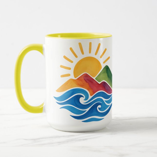 Caneca Sunset Mountains Ocean Ceramic Mug (Esquerda)