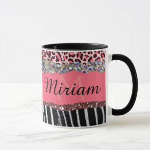 Caneca Super Glamour Rosa Brilho Exótico Impressão Leopar