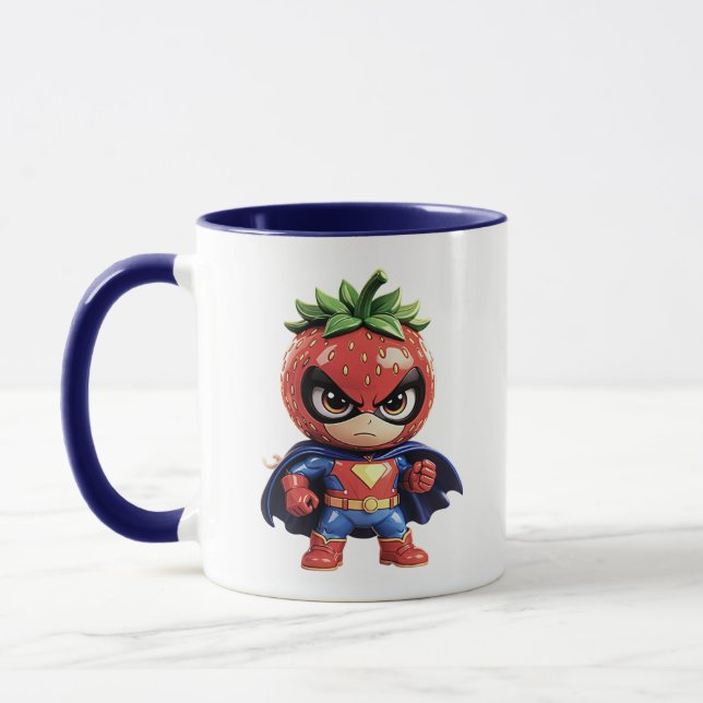 Caneca Super-Herói Morango Fofo Cartoon (Esquerda)