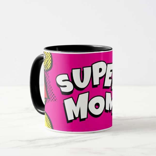 Caneca "Super Mãe" Colorida Pop de BD (Frente Esquerda)