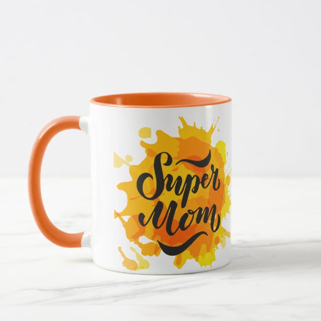 Caneca Super Mãe Laranja e Mug Amarelo (Esquerda)