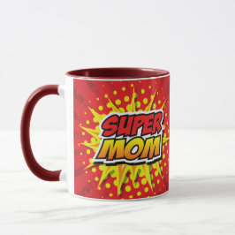 Caneca Super Mãe Vermelha e Amarela Estilo Quadrin