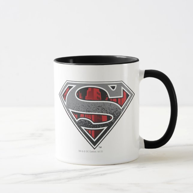 Caneca Superman S-Shield | Cinza e Logotipo da Cidade Ver (Direita)