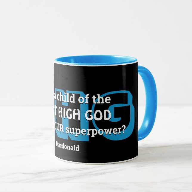 Caneca Superpotência MAIS alta DEUS Personalizado Azul Cl (Frente Esquerda)