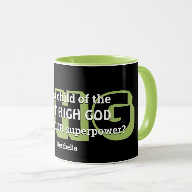 Caneca Superpotência MAIS alta DEUS Personalizado Verde P (Frente Esquerda)