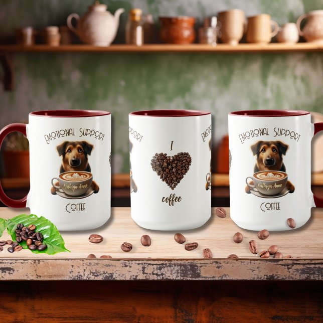 Caneca Suporte Emocional Café Cachorro Cachorro Saúde Men (Coffee Lovers Mug: Emotional Support Coffee Cute Dog with "I Love Coffee" saying)