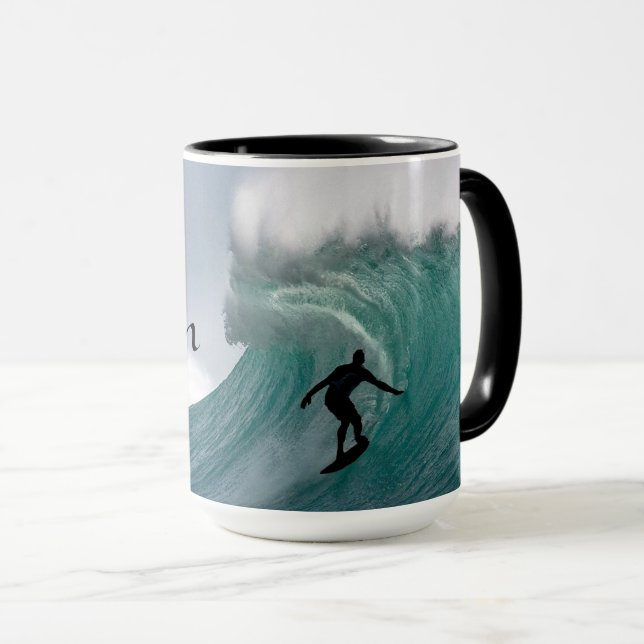 Caneca Surfer silhouette Catching a huge wave Personalize (Frente Esquerda)