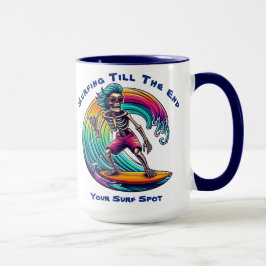 Caneca Surfista Esqueleto Montando Uma Onda