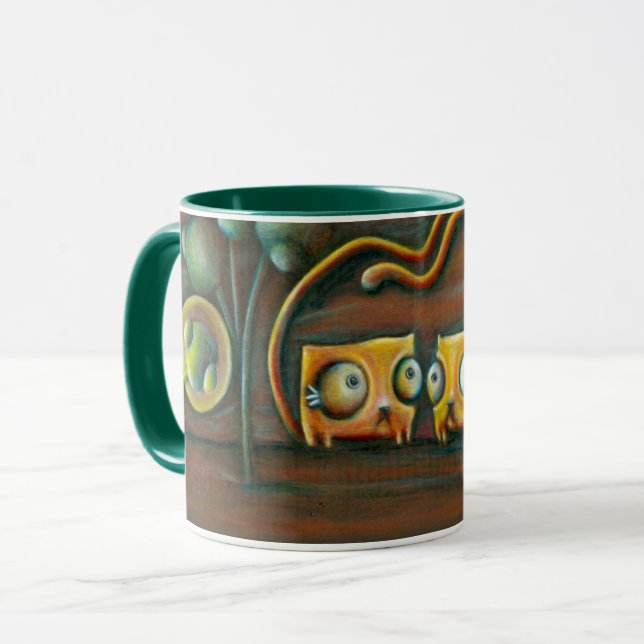 Caneca surreal de dois gatos (Frente Esquerda)