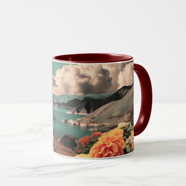 Caneca Surreal Mountain Landscape with Planets and Clouds (Frente Esquerda)