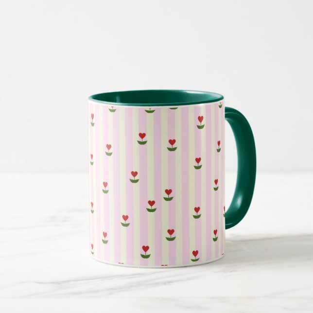 Caneca Sweet Heart Flower Pattern – Soft Pink Striped  (Frente Esquerda)