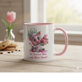 Caneca Sweetest Mom Pig Chef Two-Tone Coffee Mug