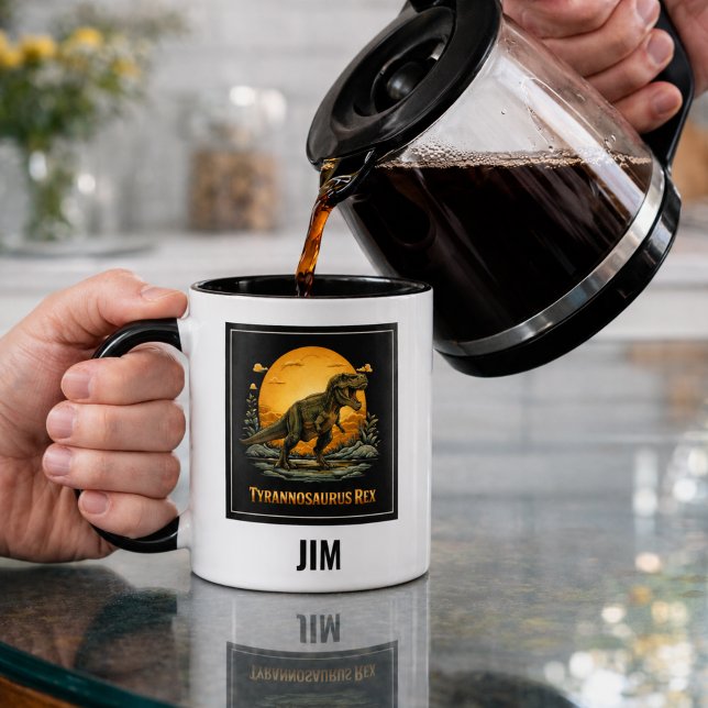 Caneca T-Rex Sob a Lua Pré-Histórica (Criador carregado)