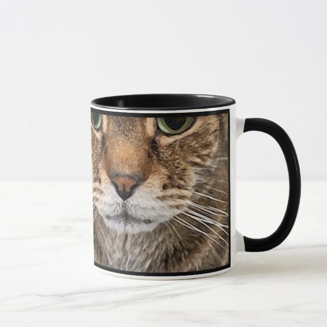 Caneca Tabby Cat Face and Paws - Funny Feline Design (Direita)