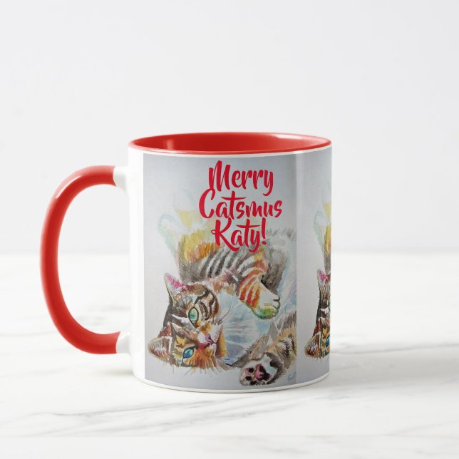 Caneca Tabby Cat Feliz Catsmus Red Christmas Mug (Esquerda)