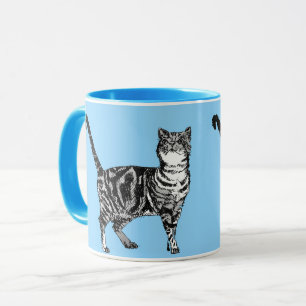 Caneca Tabby Cat Whimsic Blue Pastel Cats Art Mug