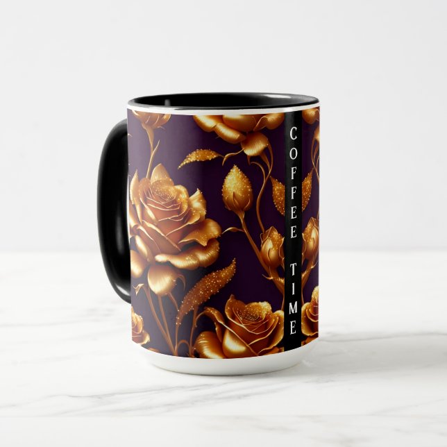 Caneca Tabuleiro de Coleção Moderna de Rosa Dourado de lu (Frente Esquerda)