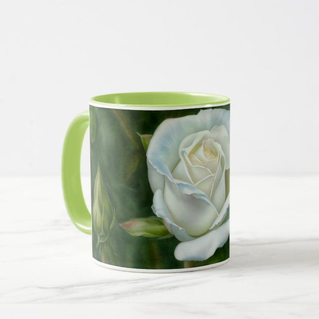 Caneca Taça bonito de pintura de jardim de rosa branca (Frente Esquerda)