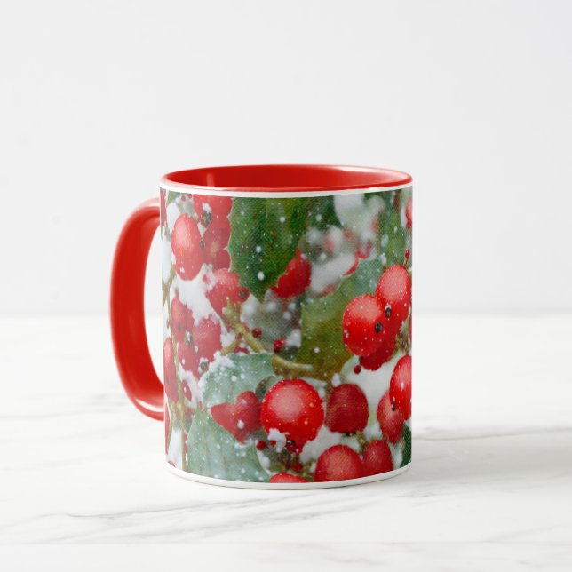 Caneca Taça bonito Holly Berry Snow Holiday (Frente Esquerda)