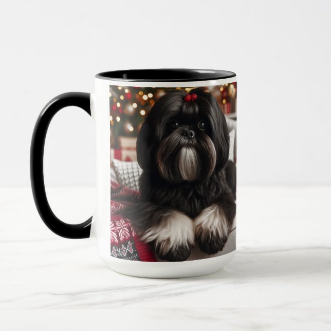 Caneca Taça de Café de Natal Black Shih Tzu (Esquerda)