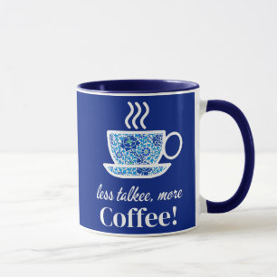 Caneca Taça Floral Azul de Café com Mensagem Reproduzível