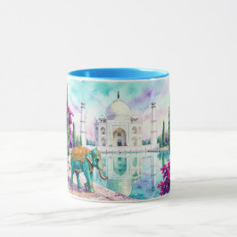 Caneca Taj Mahal & Elefante Aquarela