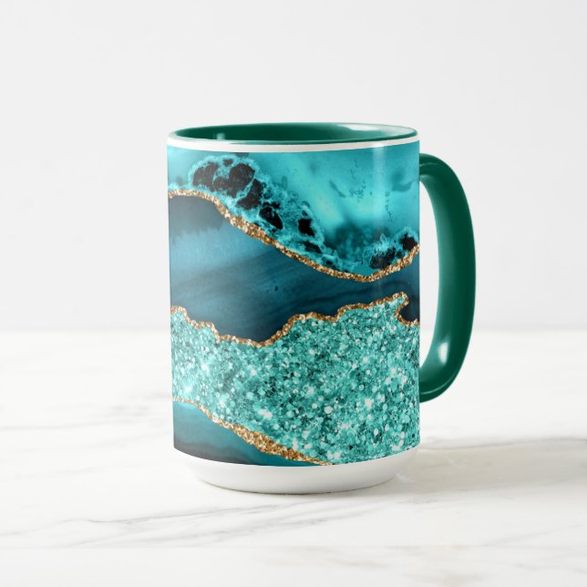Caneca Tal Azul, Dourado, Mármaco, Turquesa Café (Frente Esquerda)