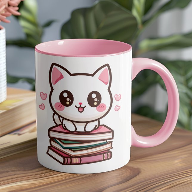 Caneca Tales E Rodas Fazem Meu Dia - Foto De Gato E Livro (This cozy and creative design is perfect for anyone who loves their pets as much as their books!)