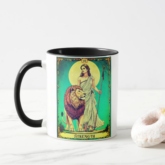 Caneca Tarot Card Illustration, Strength (Com Donut)
